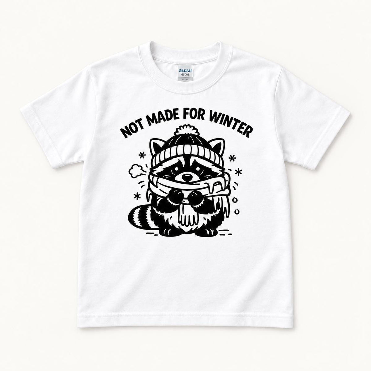 Not Made for Winter Raccoon — garment mockup or size chart