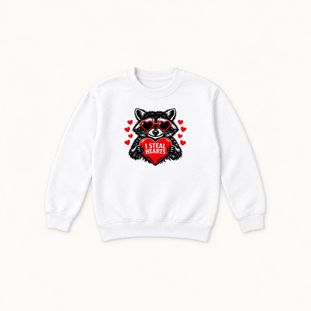I Steal Hearts Raccoon — garment mockup or size chart