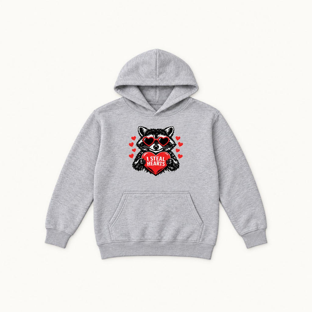 I Steal Hearts Raccoon — garment mockup or size chart