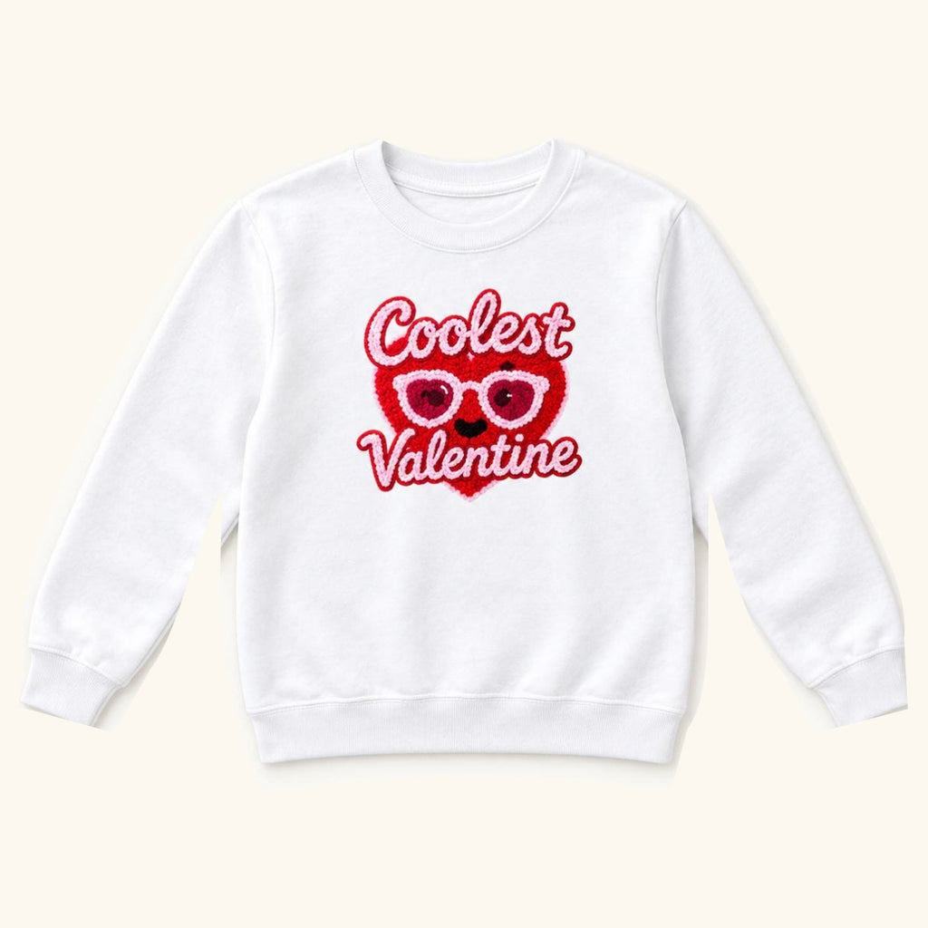 Coolest Valentine — Heart Sunglasses Faux Yarn Print — garment mockup or size chart