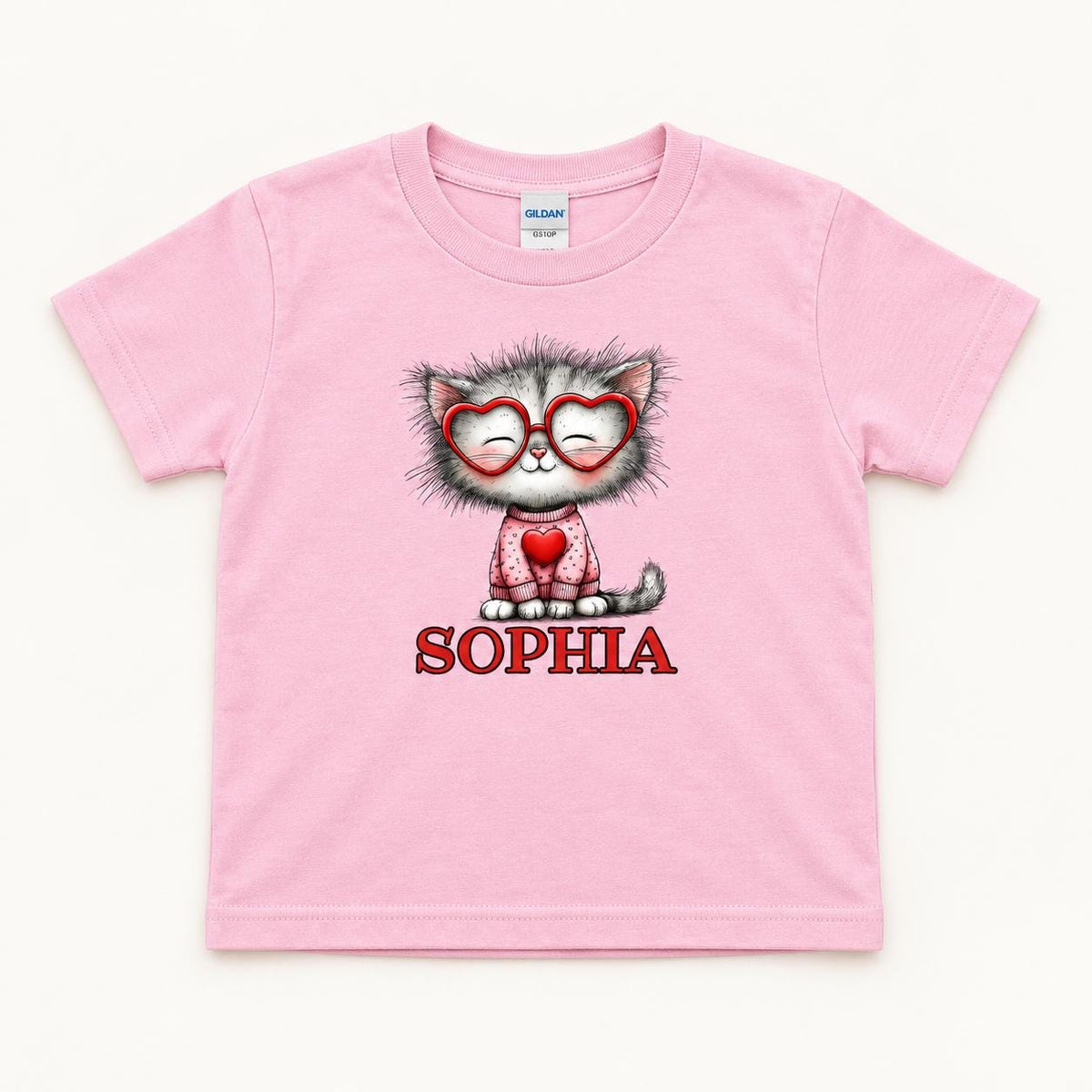 Personalized Cat Heart Glasses — garment mockup or size chart