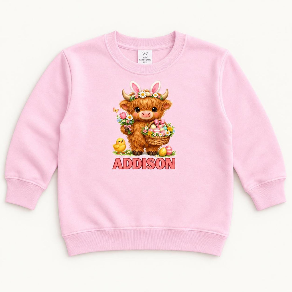 Personalized Easter Basket Highland Cow — garment mockup or size chart