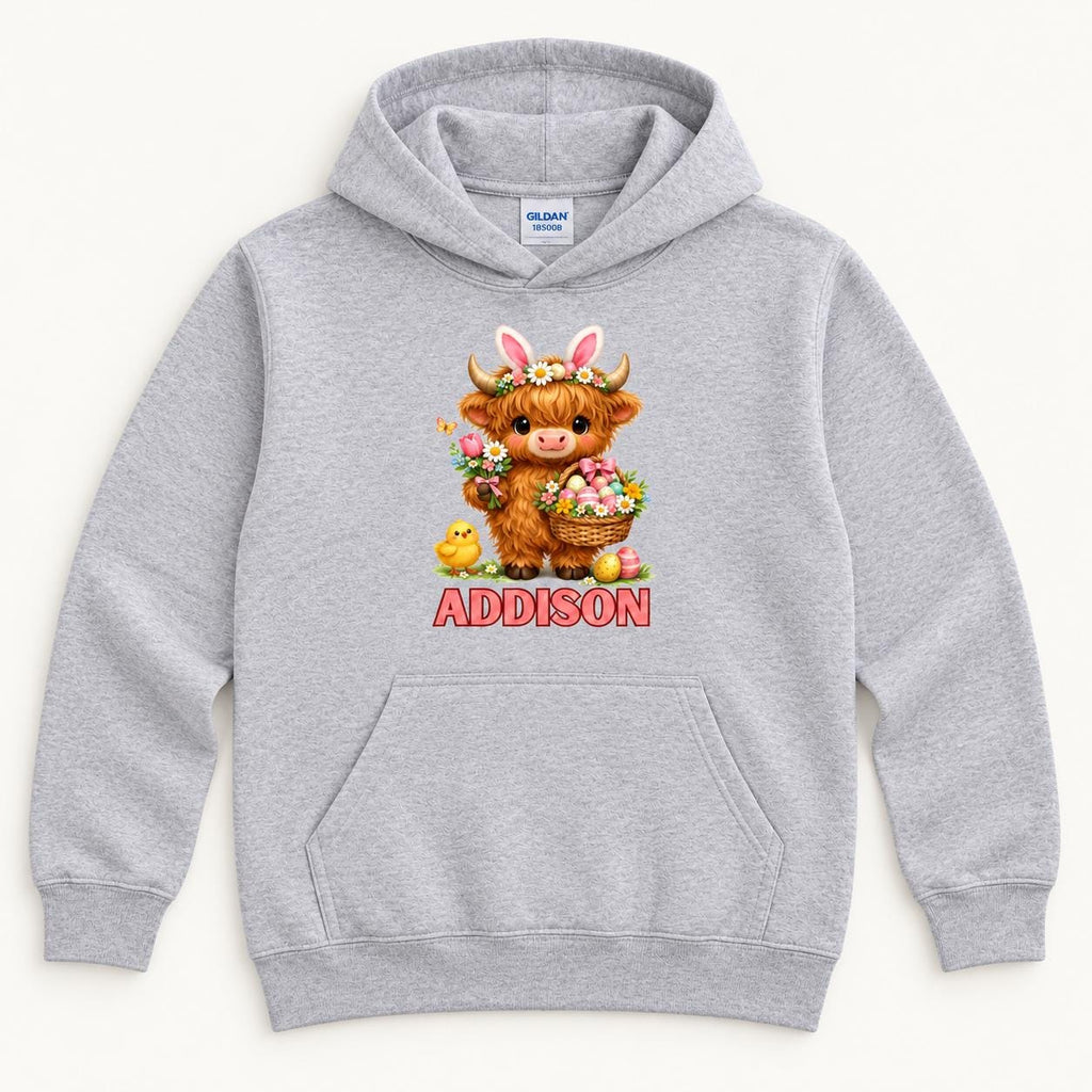 Personalized Easter Basket Highland Cow — garment mockup or size chart