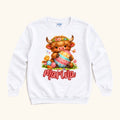 Personalized Easter Egg Highland Cow — garment mockup or size chart
