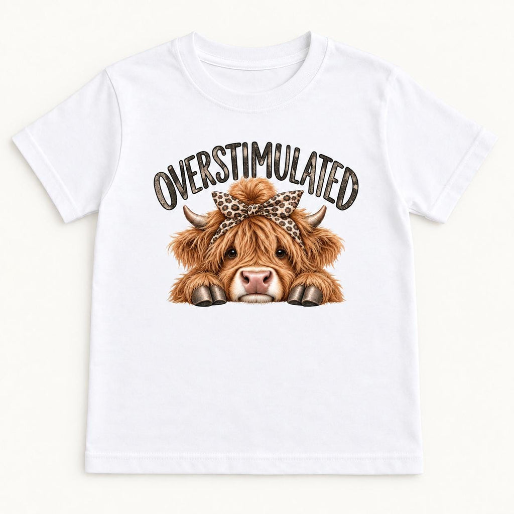 Overstimulated Highland Cow — garment mockup or size chart