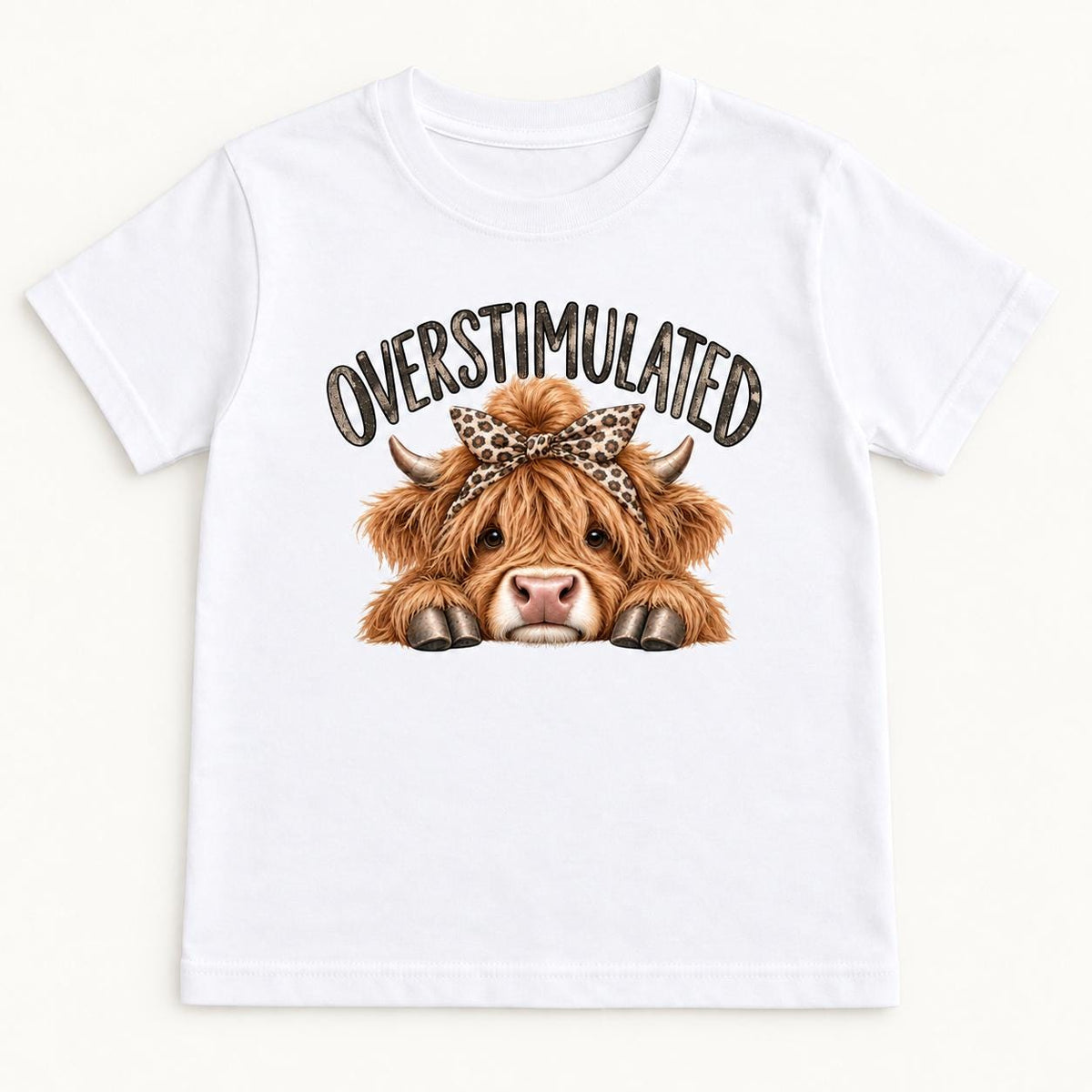 Overstimulated Highland Cow — garment mockup or size chart