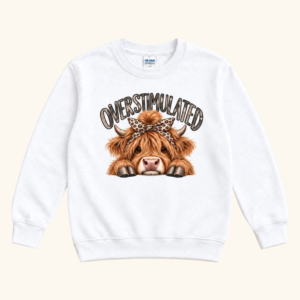 Overstimulated Highland Cow — garment mockup or size chart