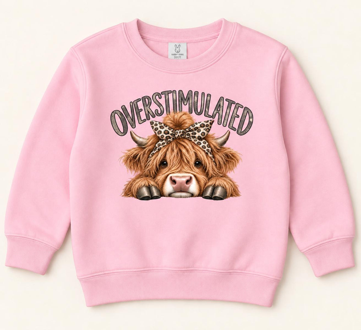 Overstimulated Highland Cow — garment mockup or size chart