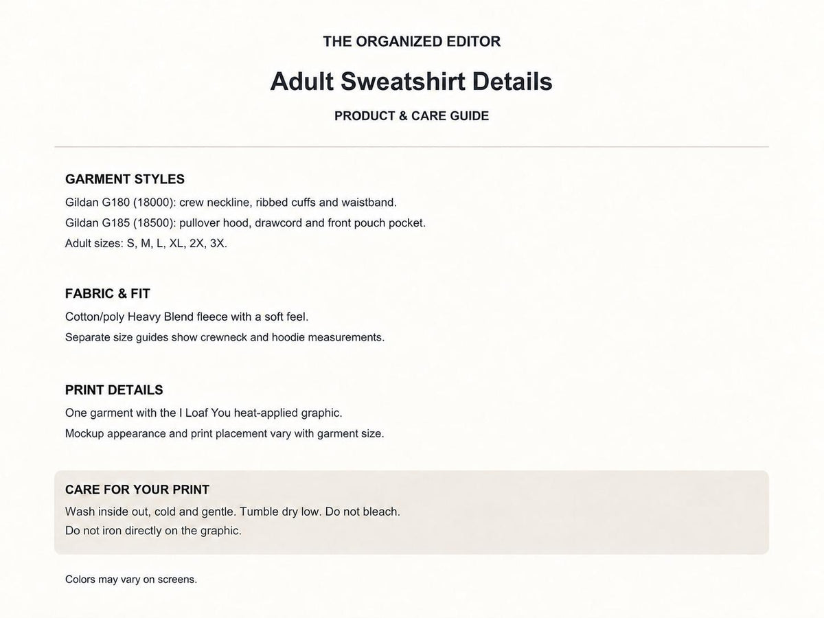 I Loaf You So Much — garment mockup or size chart