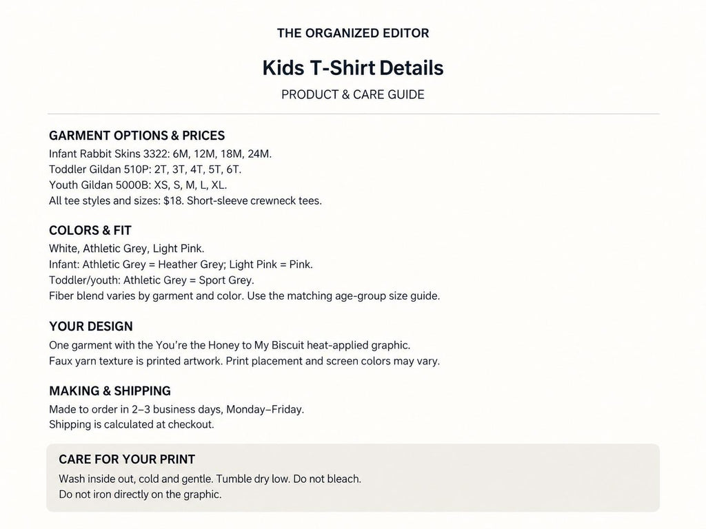 You're the Honey to My Biscuit — garment mockup or size chart
