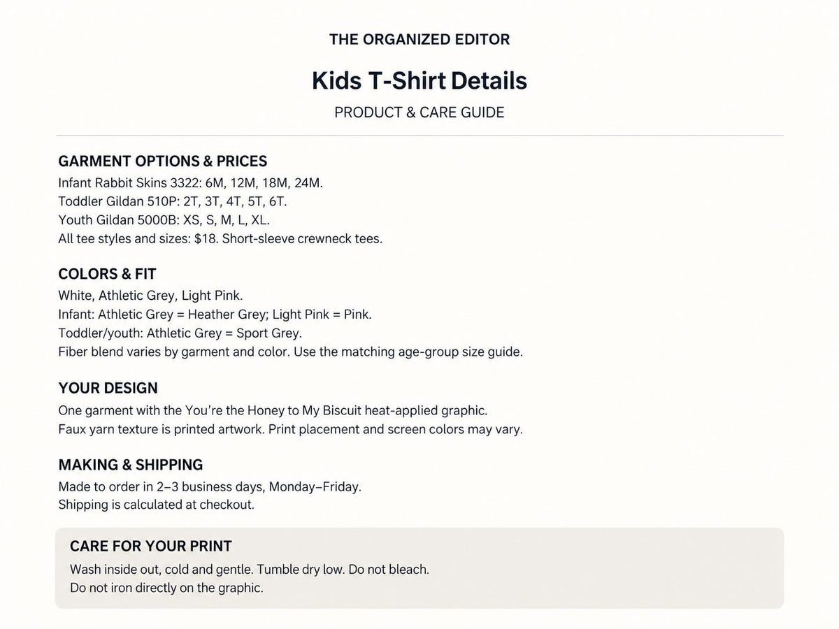 You're the Honey to My Biscuit — garment mockup or size chart