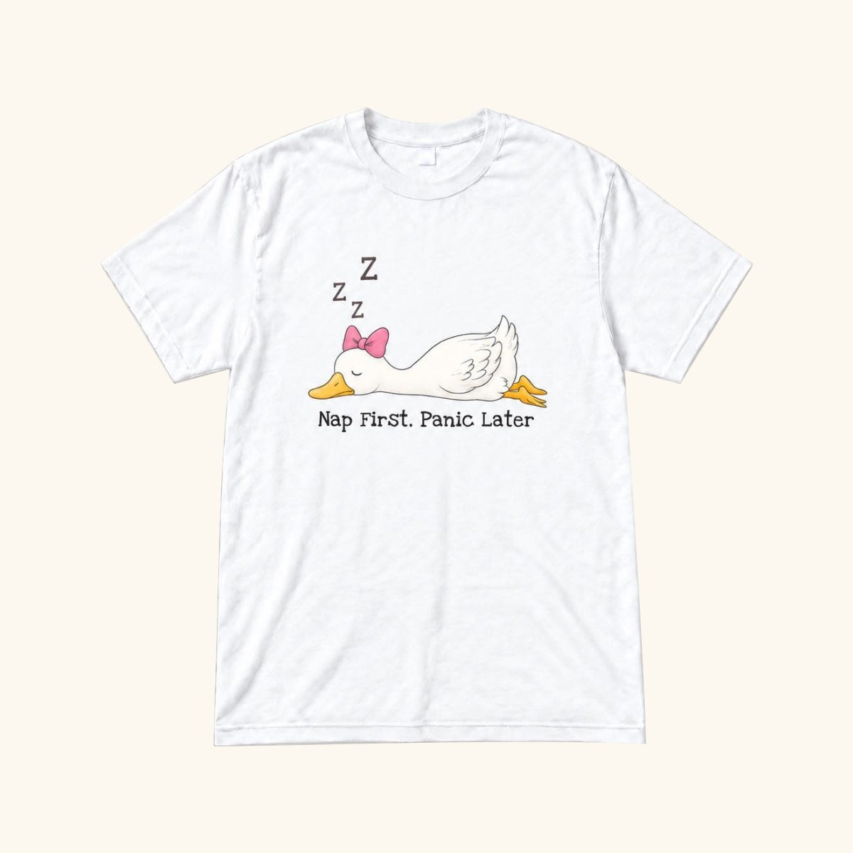 Nap First Panic Later Goose — garment mockup or size chart