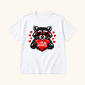 I Steal Hearts Raccoon — garment mockup or size chart