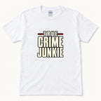 True Crime Junkie Vintage Lettering — garment mockup or size chart