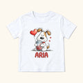 Personalized Puppy — Custom Name Dog with Heart Jar and Balloon — garment mockup or size chart
