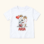 Personalized Puppy — Custom Name Dog with Heart Jar and Balloon — garment mockup or size chart