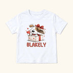 Personalized Puppy — Custom Name Dog in Valentine Gift Box — garment mockup or size chart