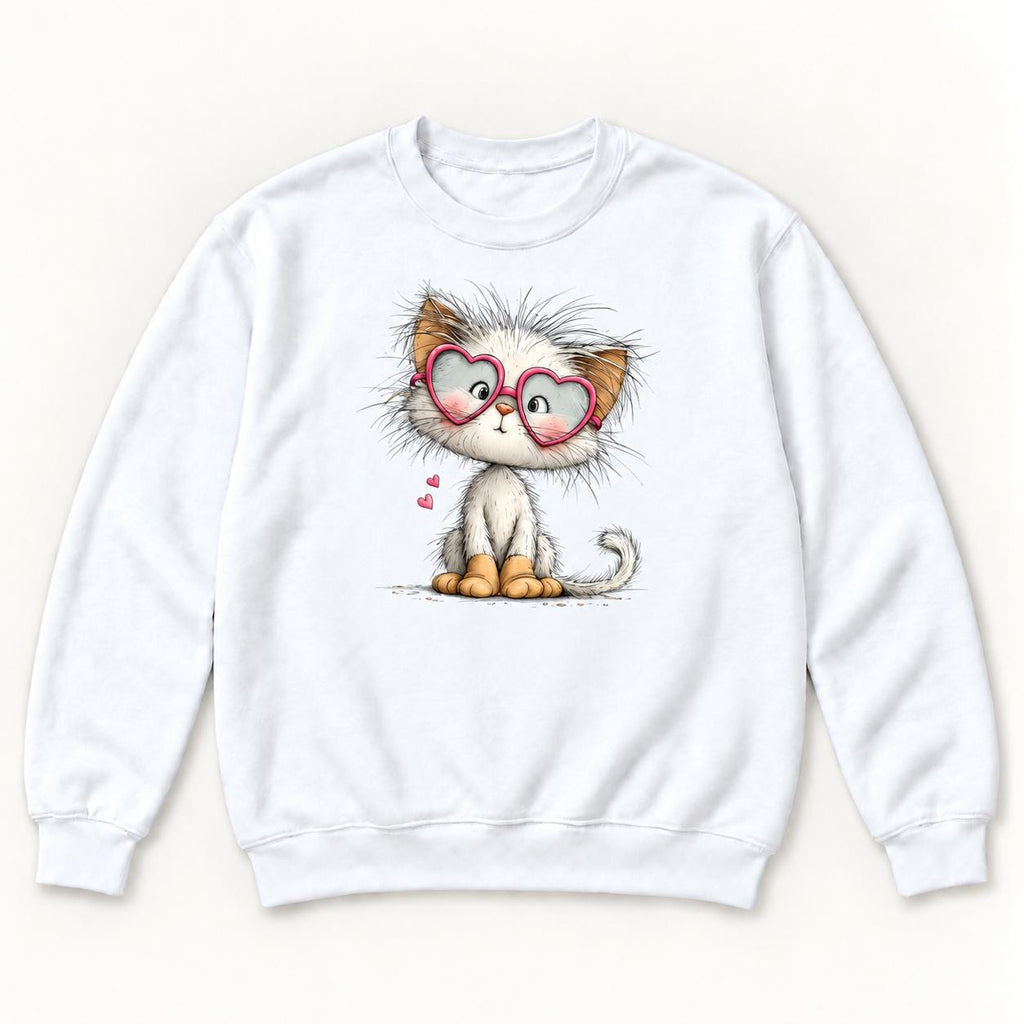Pink Heart Glasses Cat — garment mockup or size chart
