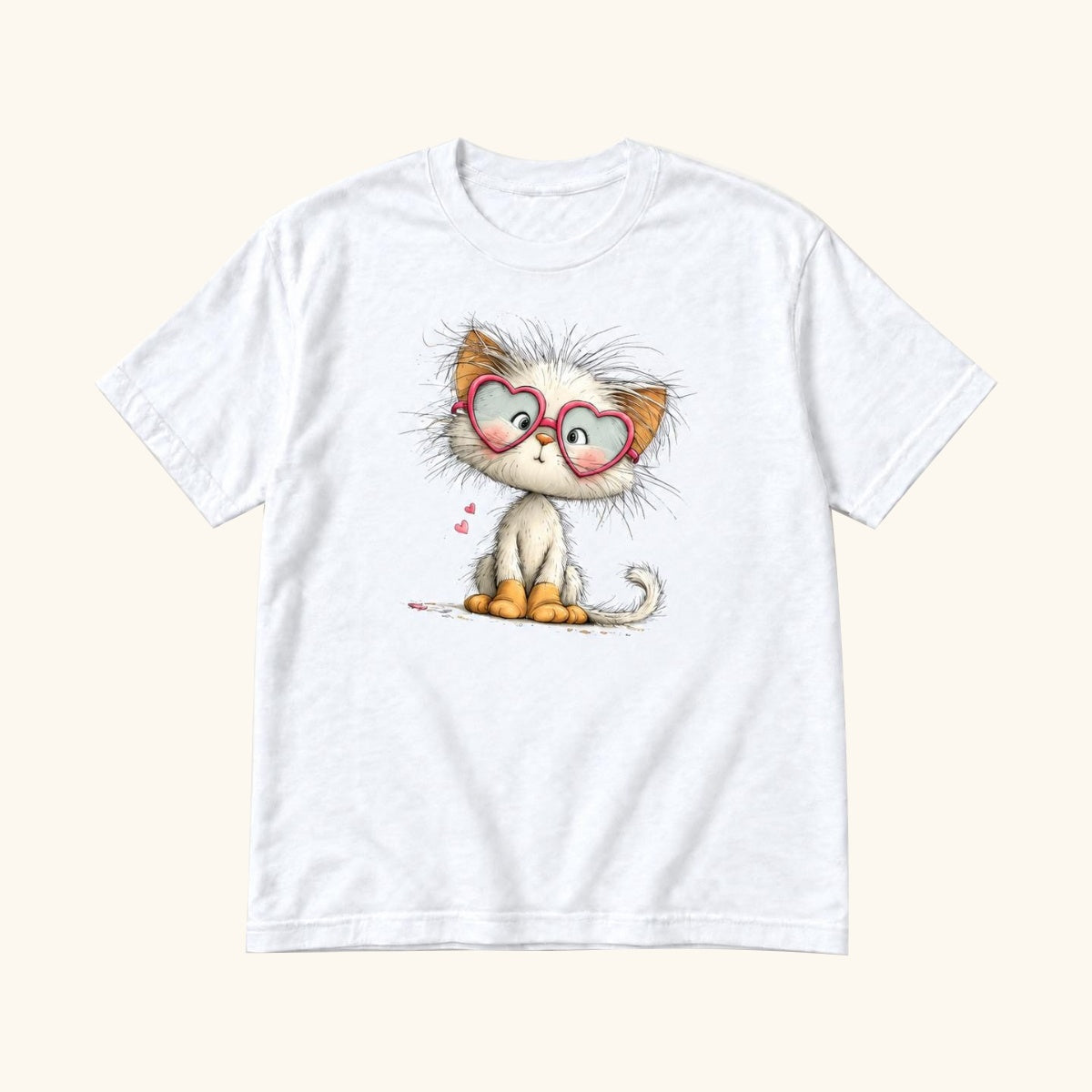 Pink Heart Glasses Cat — garment mockup or size chart
