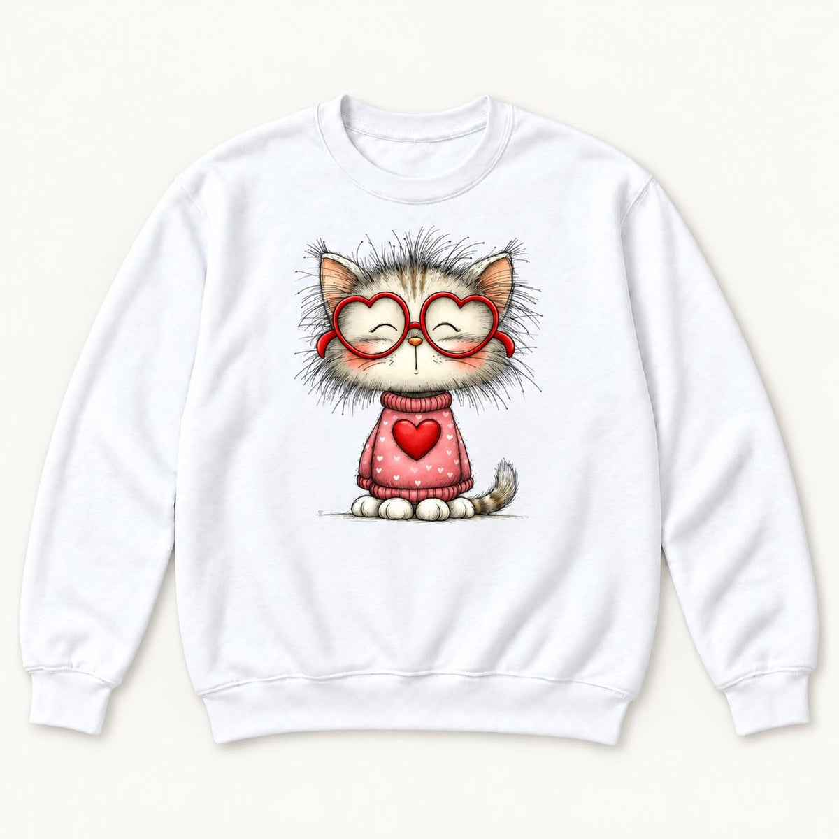 Heart Glasses Cat — garment mockup or size chart
