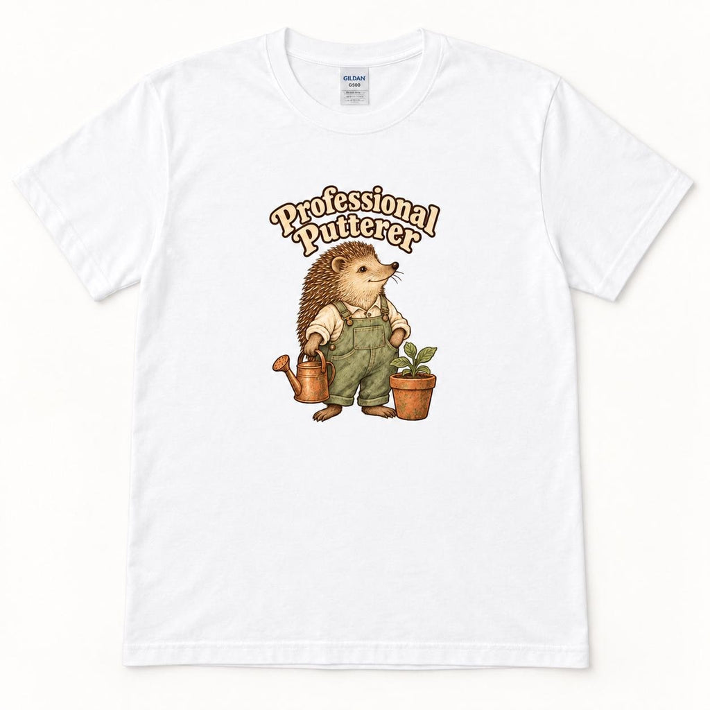 Professional Putterer Hedgehog — garment mockup or size chart