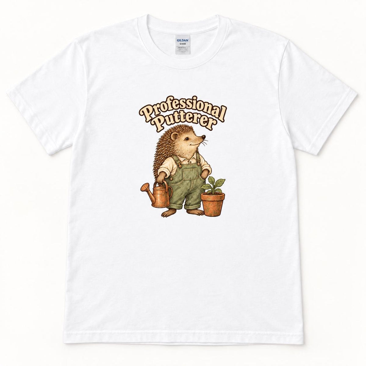 Professional Putterer Hedgehog — garment mockup or size chart
