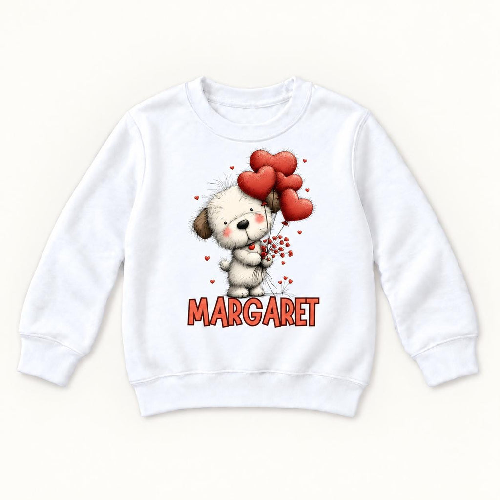 Personalized Puppy — Dog with Heart Balloons Valentine — garment mockup or size chart