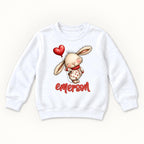 Personalized Bunny — Rabbit with Red Heart Balloon Valentine — garment mockup or size chart