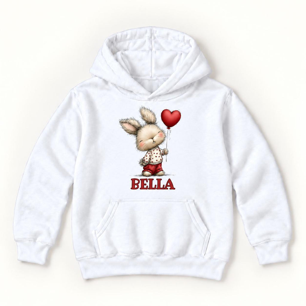 Personalized Bunny — Rabbit in Red Shorts with Heart Balloon — garment mockup or size chart