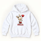 Personalized Bunny — Rabbit in Red Shorts with Heart Balloon — garment mockup or size chart