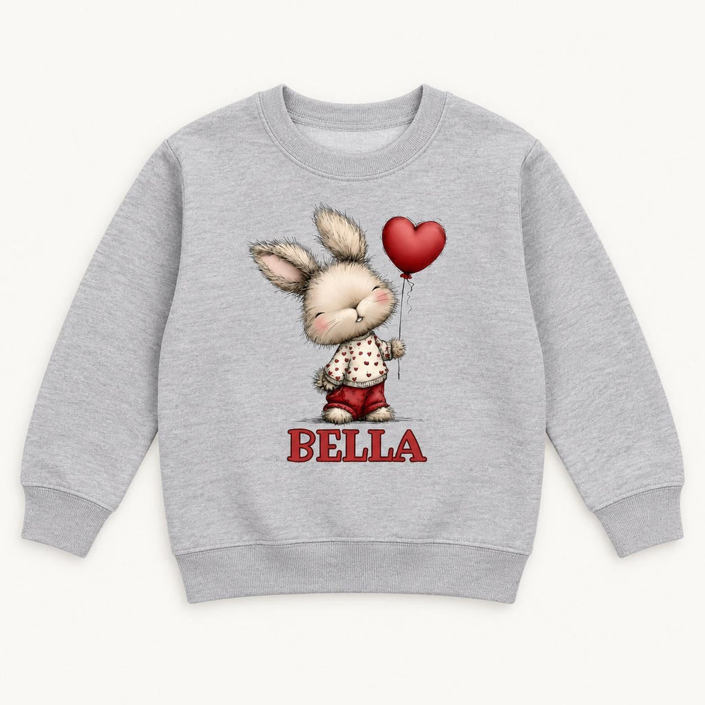 Personalized Bunny — Rabbit in Red Shorts with Heart Balloon — garment mockup or size chart