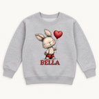 Personalized Bunny — Rabbit in Red Shorts with Heart Balloon — garment mockup or size chart