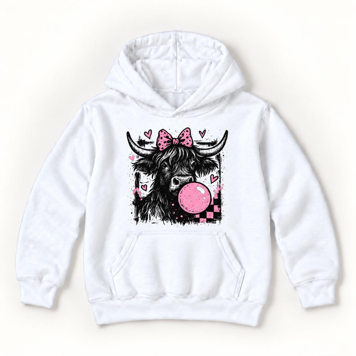 Highland Cow Bubblegum — garment mockup or size chart