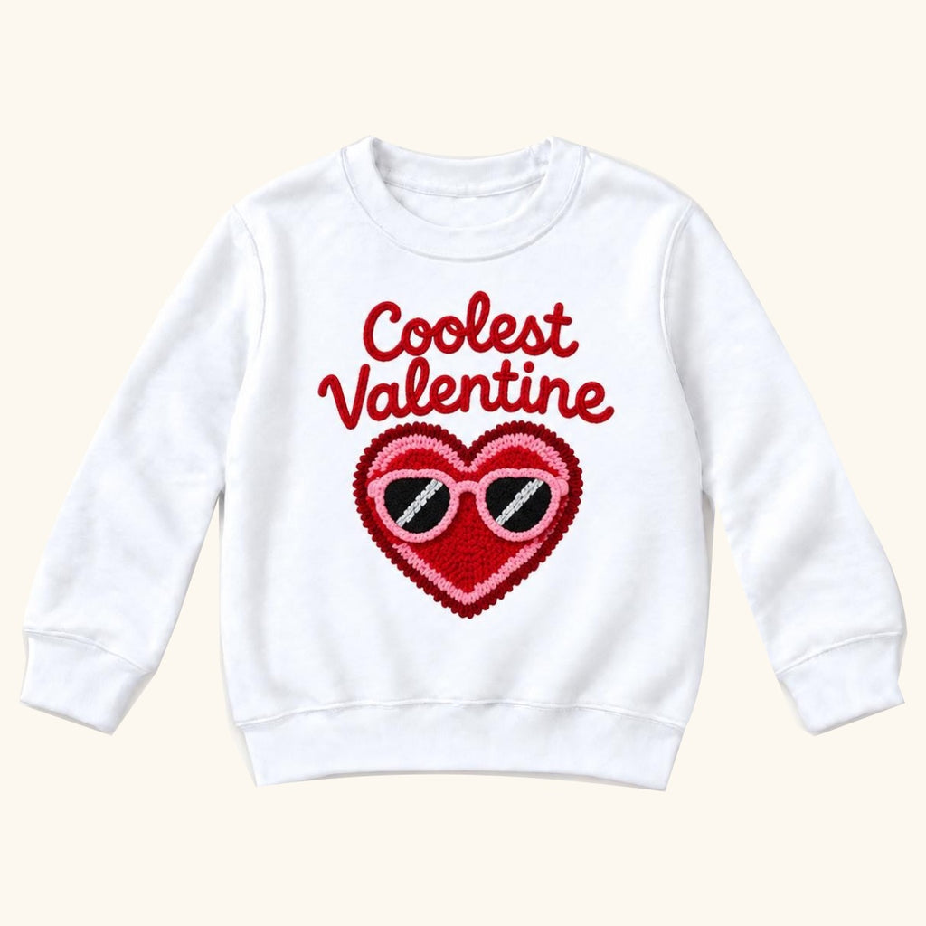 Coolest Valentine — Red Heart with Pink Sunglasses — garment mockup or size chart