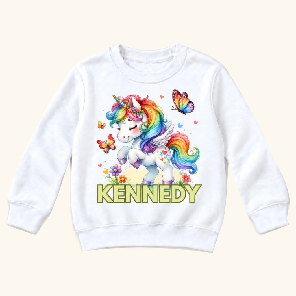 Personalized Unicorn — Rainbow Unicorn with Butterflies — garment mockup or size chart