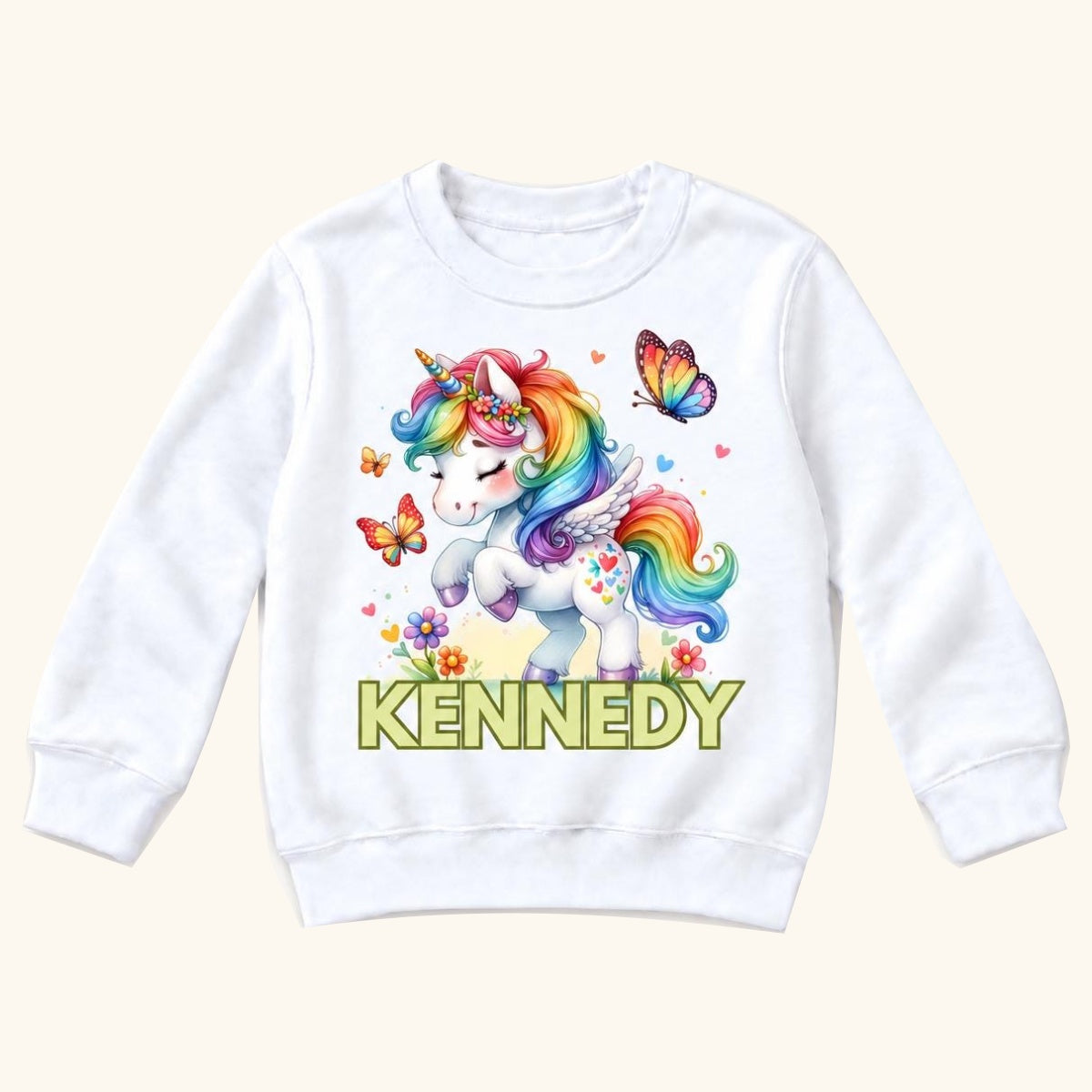 Personalized Unicorn — Rainbow Unicorn with Butterflies — garment mockup or size chart