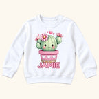 Personalized Cactus — Smiling Cactus with Pink Flowers and Hearts — garment mockup or size chart