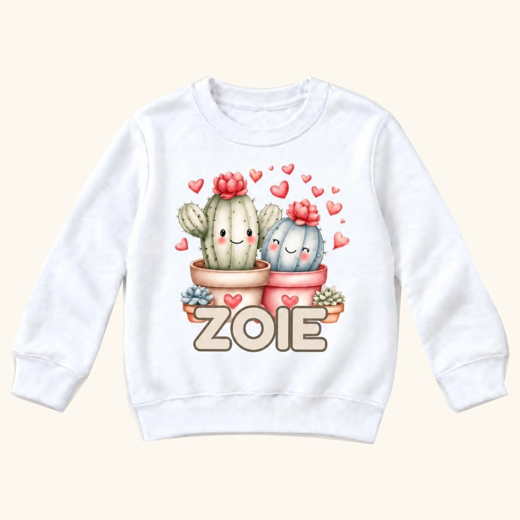 Personalized Cactus — Two Cute Cacti with Pink Hearts — garment mockup or size chart