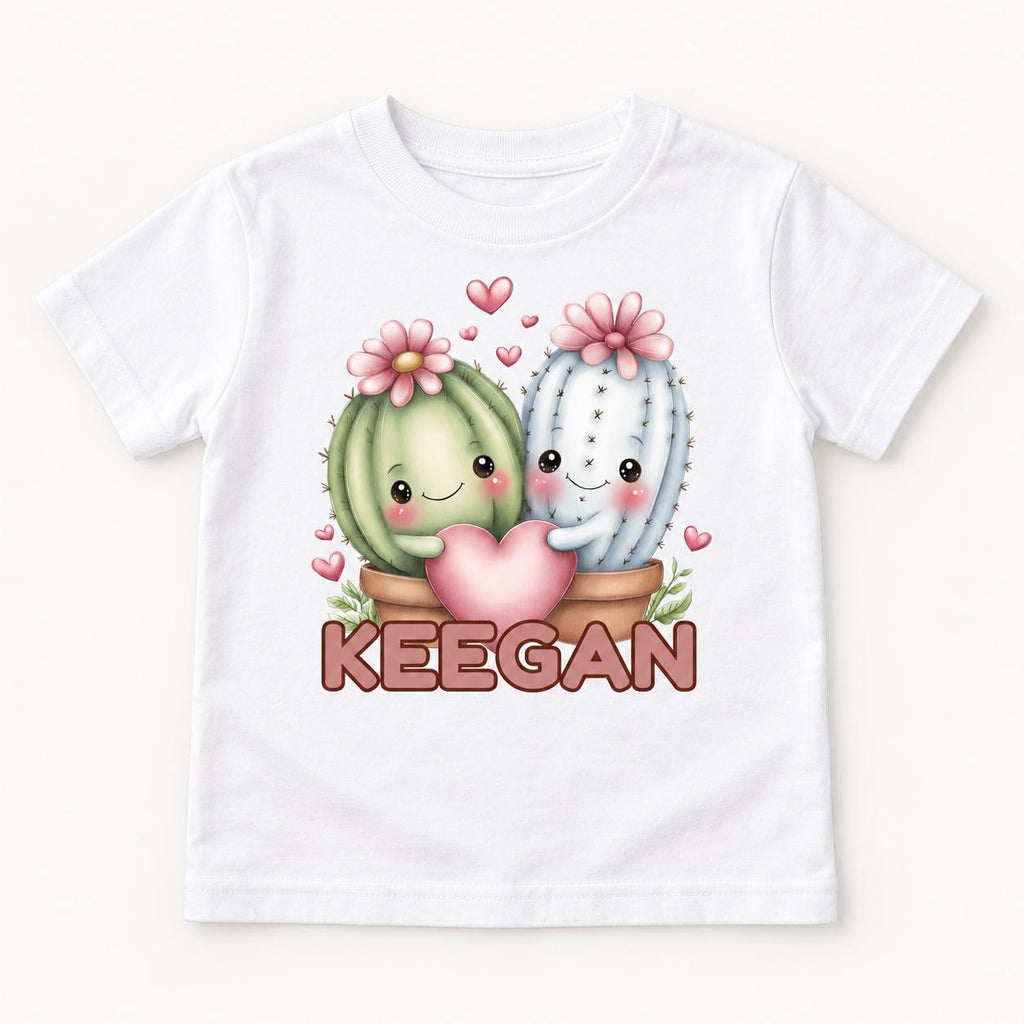 Personalized Cactus — Two Cacti Holding a Pink Heart — garment mockup or size chart