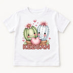 Personalized Cactus — Two Cacti Holding a Pink Heart — garment mockup or size chart