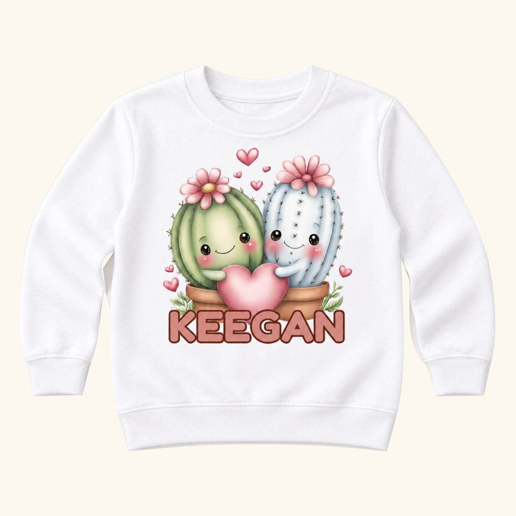 Personalized Cactus — Two Cacti Holding a Pink Heart — garment mockup or size chart