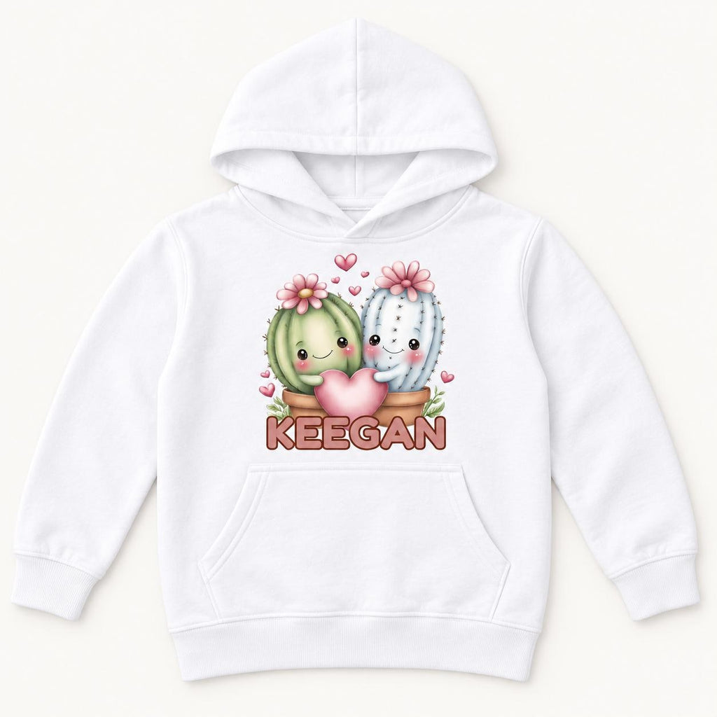 Personalized Cactus — Two Cacti Holding a Pink Heart — garment mockup or size chart