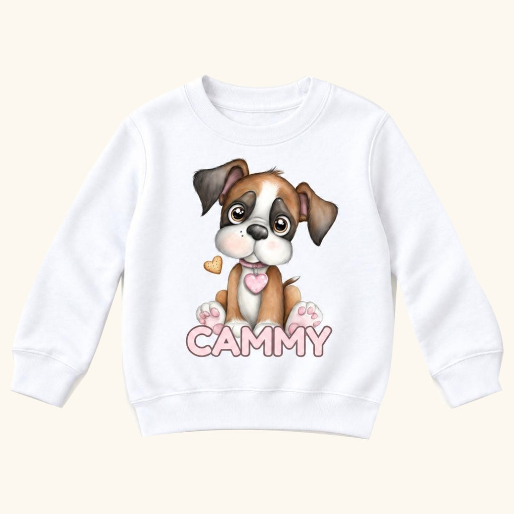 Personalized Puppy — Cute Dog with Pink Heart Collar — garment mockup or size chart