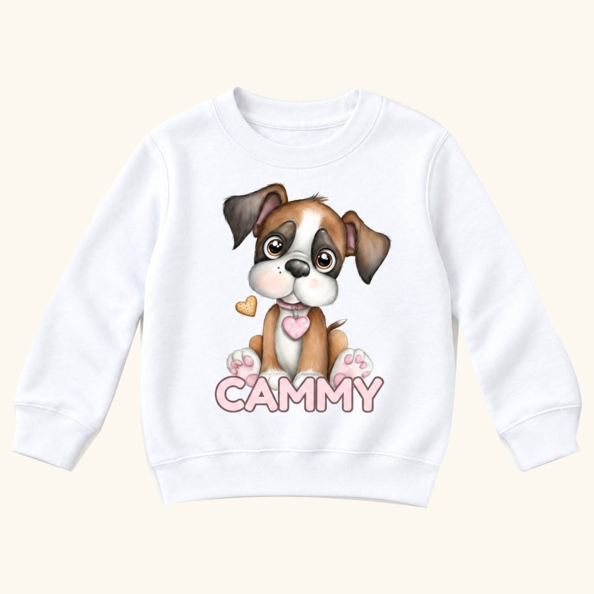 Personalized Puppy — Cute Dog with Pink Heart Collar — garment mockup or size chart