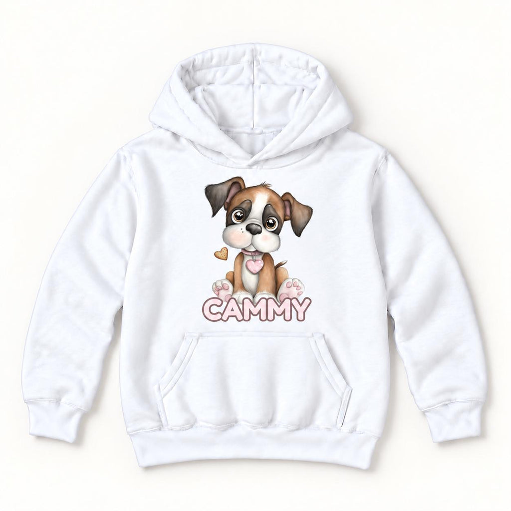 Personalized Puppy — Cute Dog with Pink Heart Collar — garment mockup or size chart