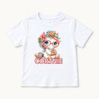 Personalized Unicorn — Floral Rainbow Mane Red Glasses — garment mockup or size chart
