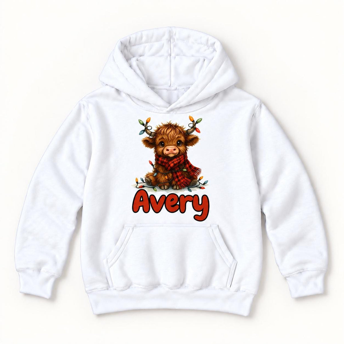 Personalized Christmas Highland Cow — garment mockup or size chart