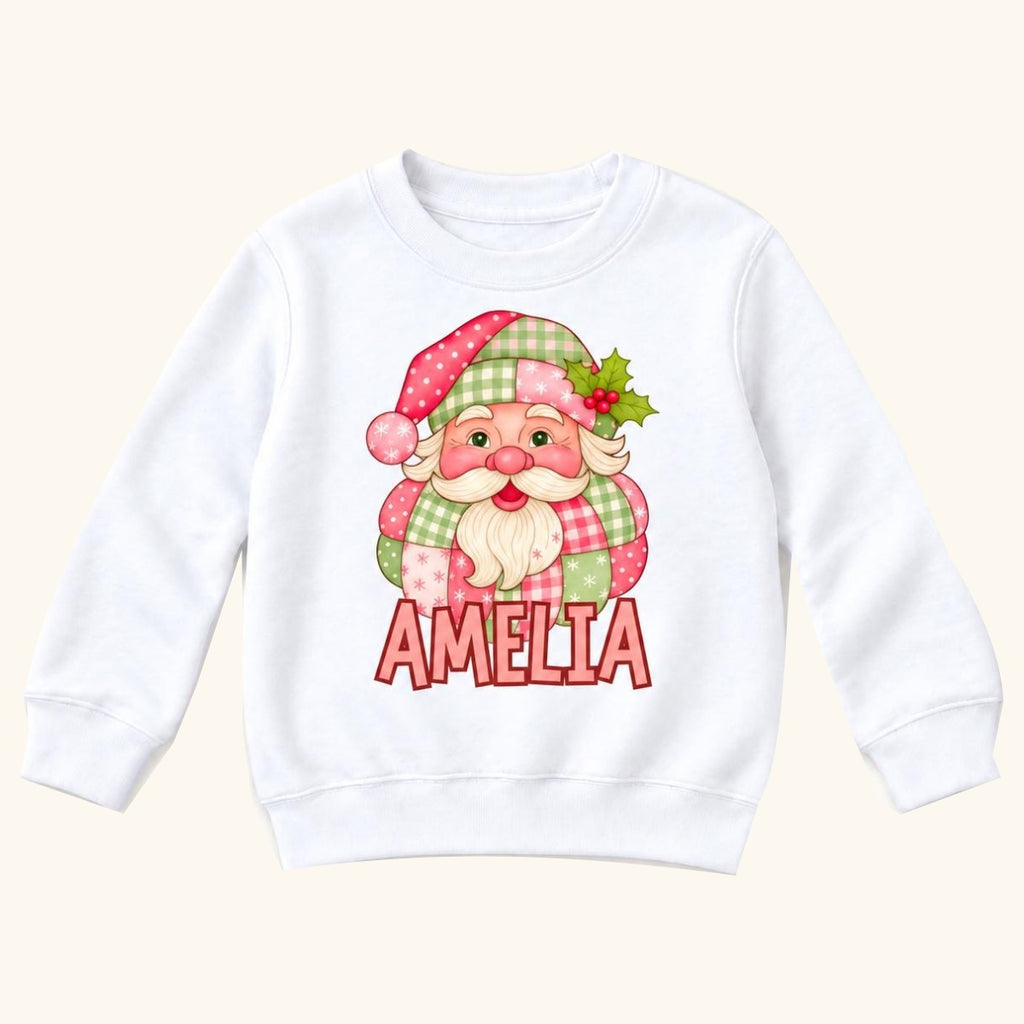 Personalized Patchwork Santa — garment mockup or size chart