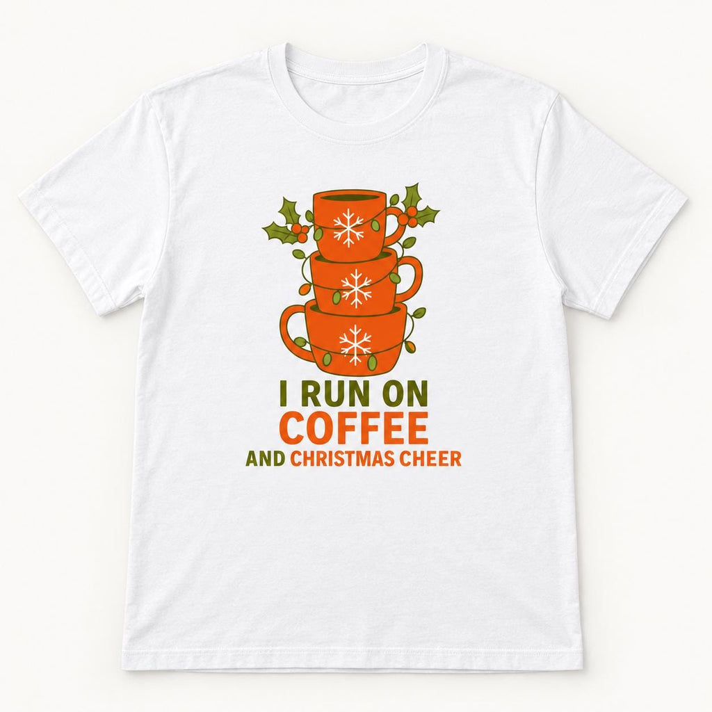 I Run on Coffee and Christmas Cheer — garment mockup or size chart