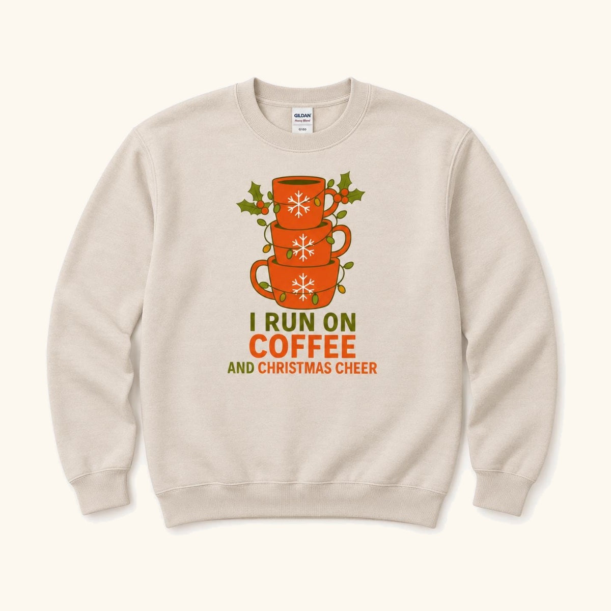 I Run on Coffee and Christmas Cheer — garment mockup or size chart